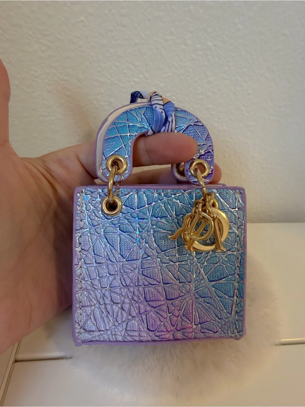 Genuine Leather Iridescent Blue Purple Mini Bag Charm